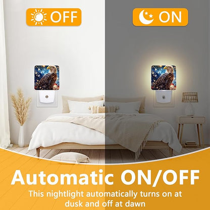 Eagle Night Light, Plug-into USA Flag Nightlight White LED Lamp, Energy Efficient Decor Desk Lamp for Bedroom Hallway Stairs Bathroom