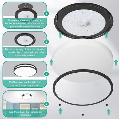 16 Inch LED Flush Mount Ceiling Light Fixture 2PACK, Dimmable 5CCT Selectable 2700K Warm White-6500K Super Bright Daylight White, 50W 6000LM Round Black Ceiling Lamps for Living Room Bedroom Kitchen