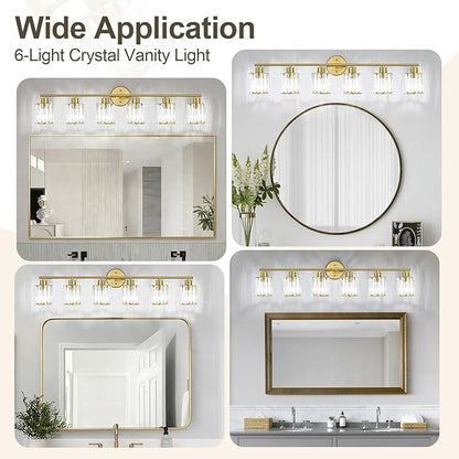 Crystal Bathroom Light Fixtures,Bathroom Lighting Fixtures Over Mirror, Modern 6-Light Brushed Nickel Vanity Lights for Mirror, Restroom,Kitchen(Ceramic E26 Socket,Bulbs Not Include)