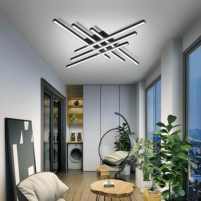 43" Black Modern LED Ceiling Light with Remote 3000K/4500K/6000K Close to Ceiling Lights Creative Design Ceiling Lamp for Bedroom Living Room Kitchen Hallway Dining Room(96W, 6 Lights)