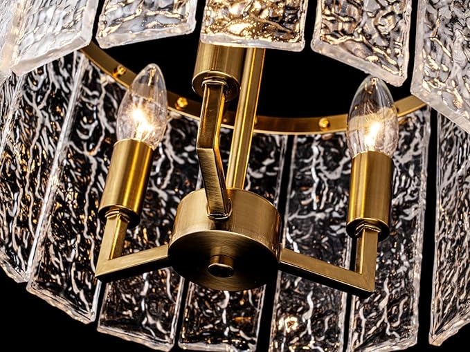 LumFurn 3-Light Modern Ceiling Light for Living Room, Bedroom, Foyer, Kitchen, Close to Ceiling Semi-Flushmount Light Fixture, D12.6 x H14.6, Handmade Glass Shade & Gold Finish Frame