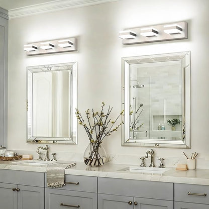 SOLFART Vanity Lighting Over Mirror, 3 Lights Brushed Nickel Bathroom Light, Modern LED Light Fixtures, 5 Color Temperature Adjustable Modern Light for Bathroom