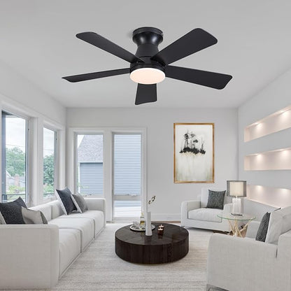 41" Black Low Profile Ceiling Fans with Lights and Remote, Modern Flush Mount Ceiling Fan Light with Quiet Reversible DC Motor for Bedroom Kitchen