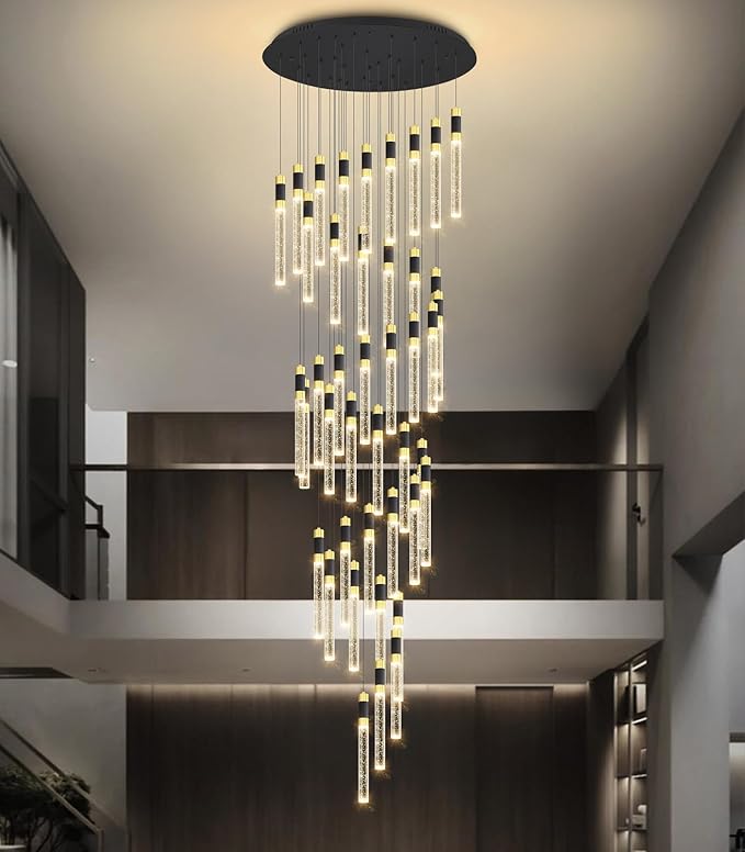 42-Lights Modern Chandelier LED Light Fixtures Adjustable High Ceiling Long Light Chandelier for Hallway Foyer Dimmable Lights with Remote Living Dining Ceiling Pendant Lighting