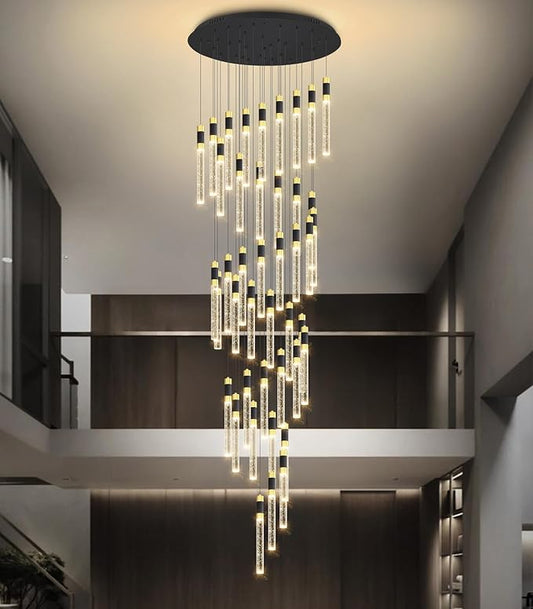 42-Lights Modern Chandelier LED Light Fixtures Adjustable High Ceiling Long Light Chandelier for Hallway Foyer Dimmable Lights with Remote Living Dining Ceiling Pendant Lighting
