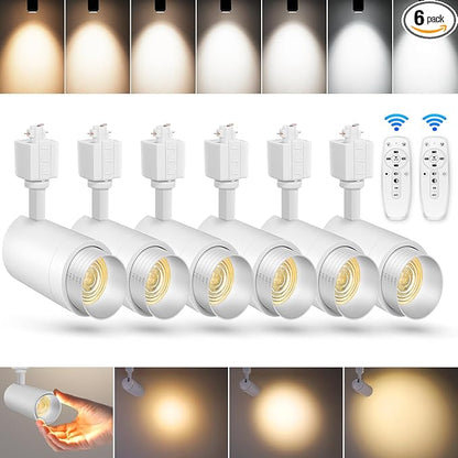 【2025 Upgraded】Zoomable 12W LED Track Light Head Dimmable H Track Lighting Remote Control Bright Ceiling Spotlight Fixtures for Kitchen Dining Room 2700K-6500K 15°~60° CRI90 1200lm White 6 Pack