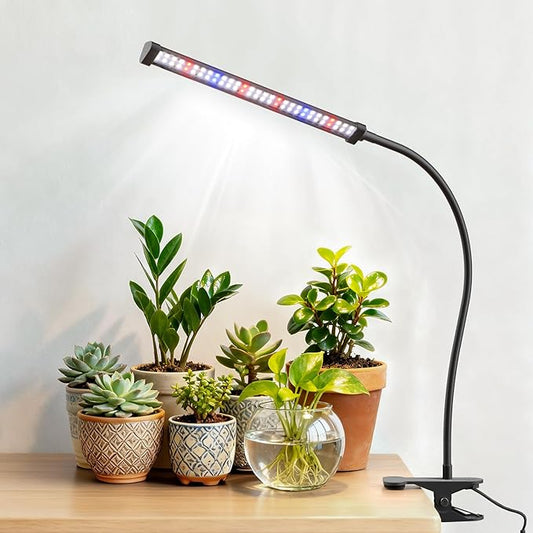 LED Grow Light, 5700K Full Spectrum Clip Plant Growing Lamp with Red Blue White LEDs for Indoor Plants, 5-Levels Dimmable, Auto On Off Timing 4/8/12/18Hrs(Single Head)