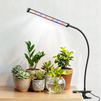 Grow Light for Indoor Plants, 5700K Full Spectrum Clip-On Plant Light with 60 LEDs, 5 Dimmable Levels, Auto On/Off 4/8/12/18H Timer, 360° Gooseneck for Seedlings & Succulents