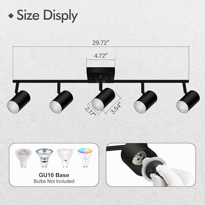 AUQUEE 5 Light Track Lighting Fixtures Ceiling, Matte Black Kichen Track Lighting, Rotatable Light Heads, Adjustable Modern LED Track Lights for Kitchen/Living Room/Hallway/Bar,GU10 Bulb Not Included