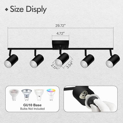 AUQUEE 5 Light Track Lighting Fixtures Ceiling, Matte Black Kichen Track Lighting, Rotatable Light Heads, Adjustable Modern LED Track Lights for Kitchen/Living Room/Hallway/Bar,GU10 Bulb Not Included