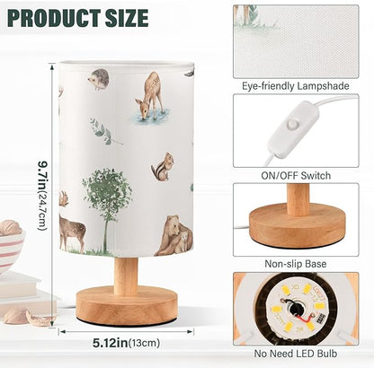 Bedside Table Lamp Woodland Animals Nightstand Lamp with Wood Forest Deer Bear Chipmunk Hedgehog Desk Lamps for Bedroom Living Room Nursery Office Home Decor