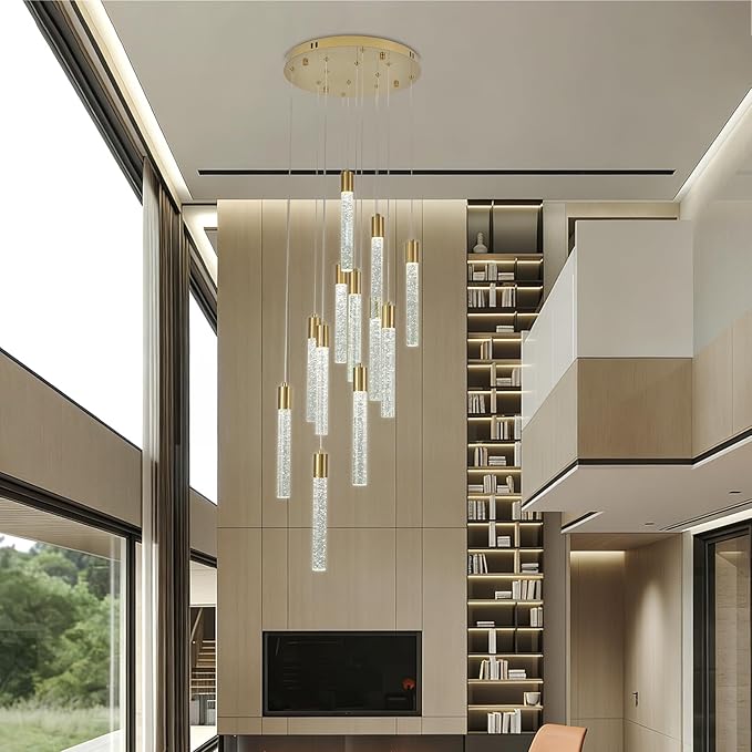 12-Light Pendant Light Fixtures,Gold Pendant Lights Kitchen Island, Modern Light Fixtures for Dining Room, Hallway, Living Room