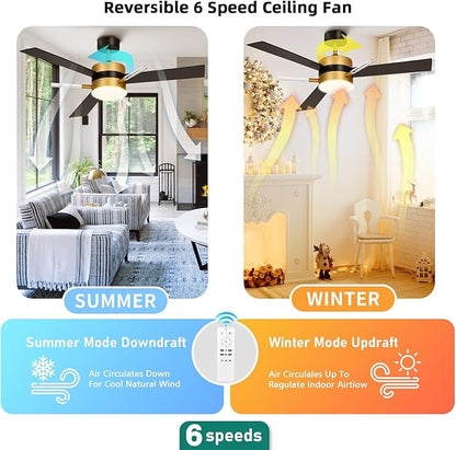 YITAHOME 60 inch Ceiling Fan with Light and Remote, Crystal Rod Design, Modern Fanlight with Reversible Quiet Motor, Black Gold Indoor Ceiling Fan with 3 LED Colors, Memory Function