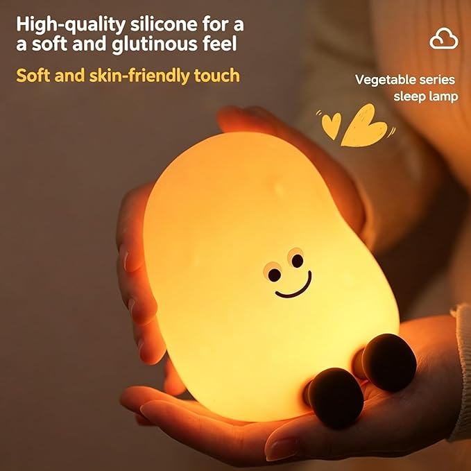 IN HAPPY Silicone Night Light for Kids - Rechargeable Squishy Potato LED Nursery Lamp with Warm Glow, Cute Kawaii Room Decor & Breastfeeding Buddy, Fun Birthday Gift for Teen Girls & Toddlers