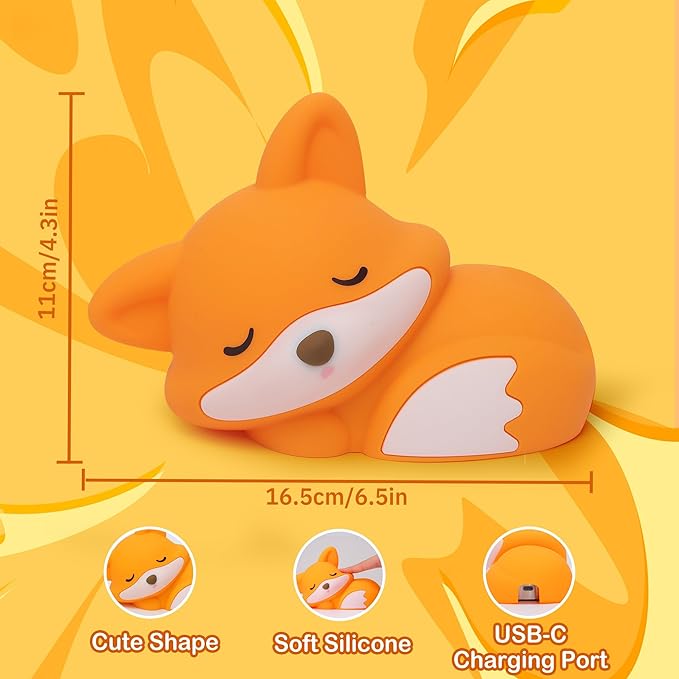 OkiyiD Fox Night Light for Boys Girls, Dimmable Squishy Fox Silicone Animal Lamp, Cute Foxes Gifts Decor Nightlight for Birthday Xmas Gifts
