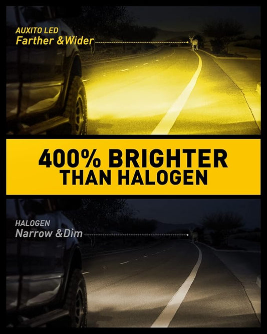 AUXITO H8 H11 H16 LED Fog Light Bulbs, 3000K Amber Yellow, Strong Penetrating Power, Long Lifespan, Plug and Play, Canbus Error Free, Halogen Replacement DRL Bulbs for Rainy Snowy Foggy, 2 Pack