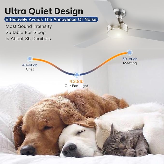 Ceiling Fans with Lights, 42 Inch Ceiling Fan with Light And Remote, 3CCT Flush Moun Low Profile Ceiling Fans, 6 Speed Noiseless LED Ceiling Fan, Advanced Nickel Ceilings Fan for Bedroom Living Room
