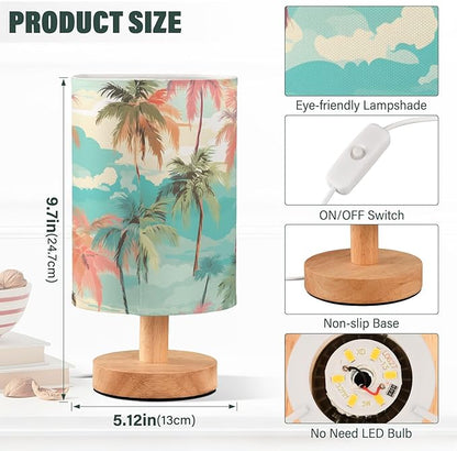 Bedside Table Lamp Palm Trees Colorful Nightstand Lamp with Wood Desk Lamps for Bedroom Living Room Nursery Office Home Decor