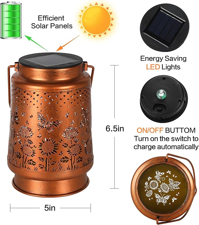 Butterfly Solar Lanterns Outdoor Waterproof,Garden Decor Metal Hanging Decorative Solar Lights,Mothers Day Gifts,Birthday Gifts for Women Mom Grandma,Gardening Gifts for Yard,Patio, Lawn,Tabletop