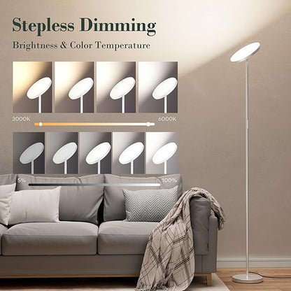 OHLUX Gray Floor Lamp, 32W/2500LM Super Bright Dimmable Sky LED Modern Torchiere Standing Lamp, LED Floor Reading Lamp with 4 Color Temperatures, Remote Touch Control, 1 Hour Timer for Living Room