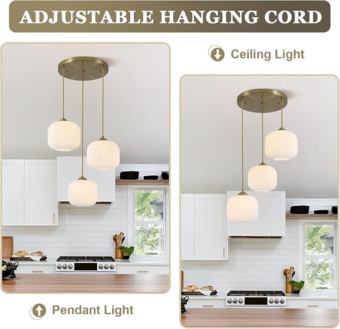 Mid Century Modern Chandelier 3-Light Gold Globe Cluster Chandelier Antique Brass Pendant Lights Kitchen Island 3 Light Hanging Light Fixtures Ceiling Mount Dining Room Pendant Lighting