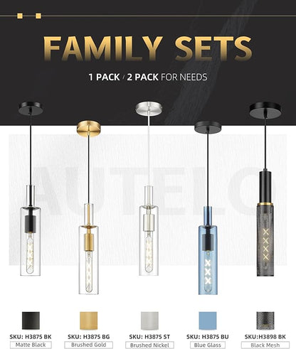 AUTELO Black Pendant Lights Kitchen Island, Farmhouse Mesh Pendant Lights in Black and Gold Finish, 1-Light Hanging Lamp in Metal Frame, Pendant Light Fixture for Kitchen Island Dining Room, H3898 BK