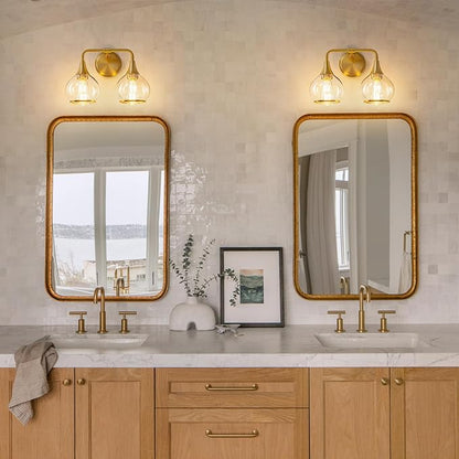 Gold Bathroom Light Fixtures 2-Lights Vanity Lights with Clear Glass Shade Bathroom Vanity Light 14 Inch Wall Sconces(Exclude E26 Bulb)…