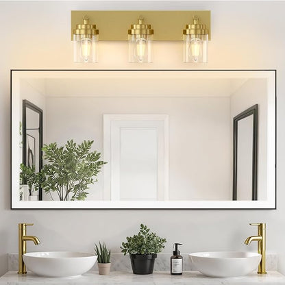IZORRO Bathroom Vanity Light Fixture, 3-Light 22 Inch Gold Bathroom Light Fixtures Over Mirror, with Clear Glass Shade, Modern Farmhouse Vanity Lights, Rustic Restroom Lighting Fixtures