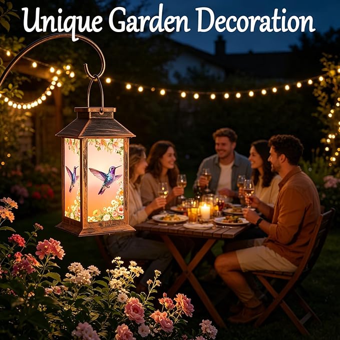 Hummingbird Garden Deco Solar Lanterns Outdoor Waterproof,Metal Hanging Decorative Solar Lights,Mothers Day Gifts,Birthday Gifts for Women Mom Grandma,Gardening Gifts for Yard,Patio, Lawn,Tabletop