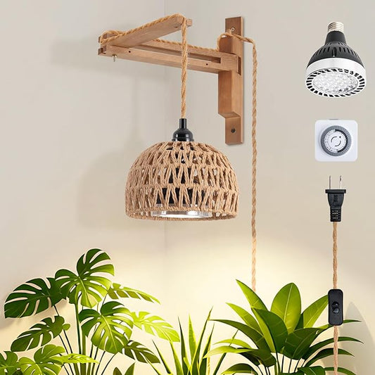 30W 4000K Indoor Plant wall Mounted Growth Light, Bohemian Style wall Mounted Plant Light with Timer, Equipped with a 14 Foot Power Cord, Suitable for Indoor Plant Cultivation and Floral Display