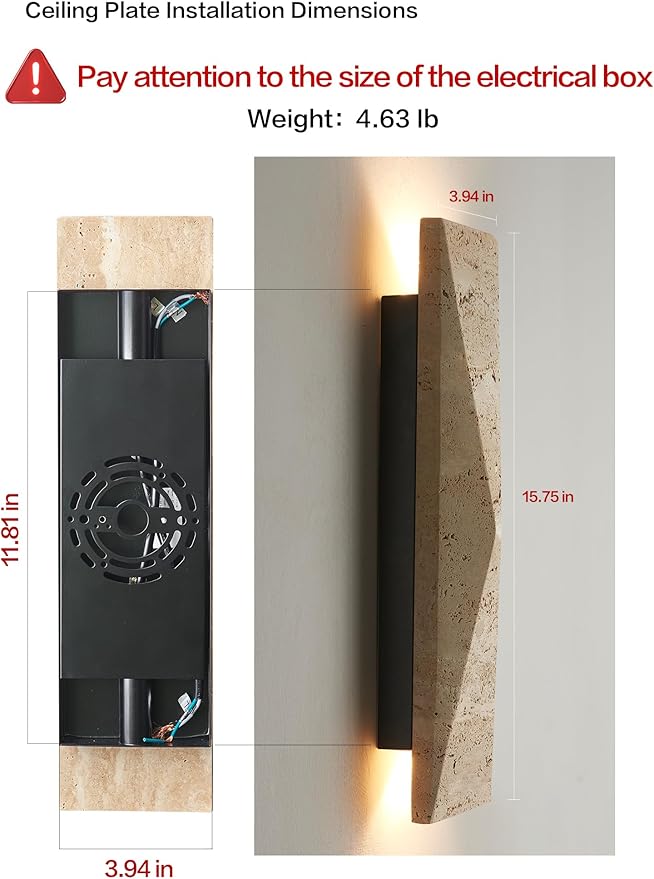 Alabaster Wall Sconce, 15.74" Natural Marble Wall Sconce Vanity Light Fixture for Living Room,Modern Wall Light, Marble Lighting for Bedroom, Staircases，Entryway