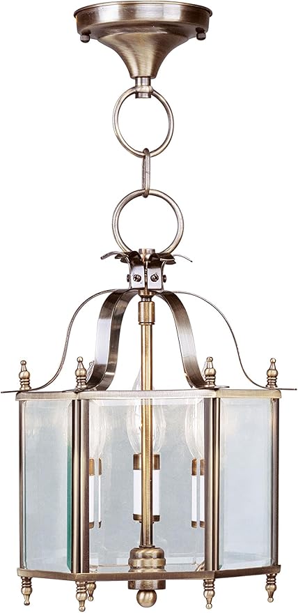 Livex Lighting 4403-01 Convertible Flush Mount with Clear Beveled Glass Shades, Antique Brass