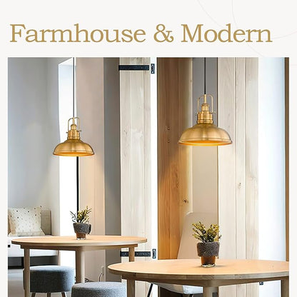 zeyu 2 Pack Farmhouse Pendant Lights, 11-inch Industrial Ceiling Pendant Light Fixture with Metal Dome Shade, Gold Finish, 016-1-2PK BG