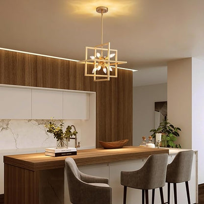 XINGQI 14.96" Gold Chandelier Geometric Pendant Lighting 8-Light Farmhouse Modern Ceiling Light Fixtures for Dining Room Living Room Kitchen Island Bedroom Hallway