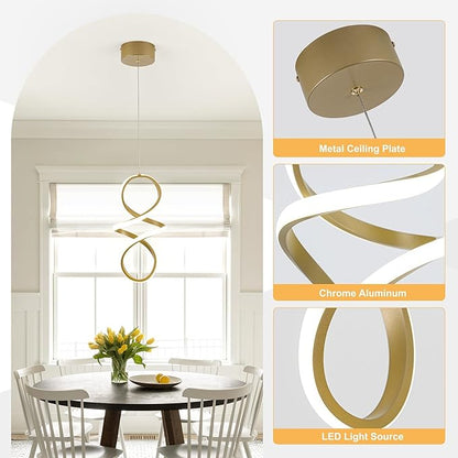 MAYNA Spiral Kitchen Island Pendant Lights, 4000K Modern Led Chandelier Light Fixture, 18W Adjustable Hanging Light Fixtures for Kitchen Island Dinning Room, 3 Pack (Gold)