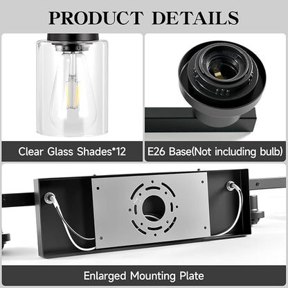 12 Light Bathroom Light Fixtures, Black Bathroom Lighting Fixtures Over Mirror Matte Black Modern Vanity Lights Wall Lighting for Mirror Bedroom, Living Room (78.7inch)