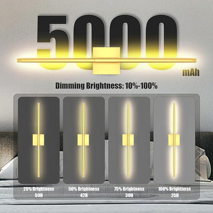 Battery Operated Wall Sconces Set of 2 Rechargeable LED Wall Lights, Dimmable 3000K-6500K, Battery Sconces Wall Decor for Bedroom Living Room Hallwayated Wall Sconce （2 Pack） (Gold, 28 INCH)