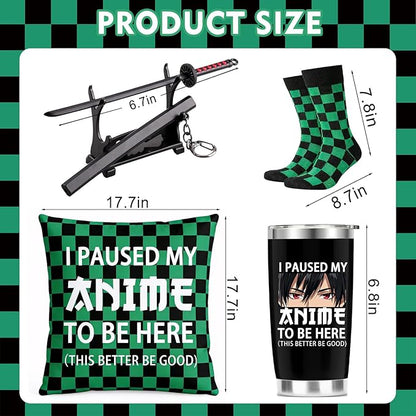 Anime Lover Gift Set Includes 20 Oz Tumbler, Throw Pillow Cover, Socks, Demon Katana Sword, I Paused My Anime To Be Here Gifts Set, Demon Merch Gifts for Boys Girls