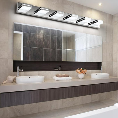 SineRise LED Modern Bathroom Vanity Light Fixtures (6-Light, 48-Inch, Dimmable), Chrome Modern Acrylic Bathroom Wall Lighting Fixtures Over Mirror (Cool White 6000K)