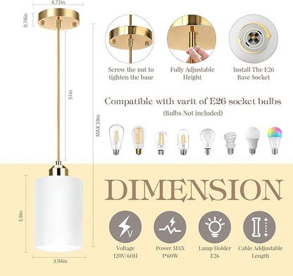 3 Pack Pendant Lights Kitchen Island, Gold Pendant Light Over Island, Modern Glass Island Lights for Kitchen,Adjustable Length, Perfect for Dining Room and Home Decor