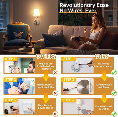 Shenmoyl Battery Operated Wall Sconces Set of 2, 80H Usage Time 22.6" Rechargeable Wall Light with Dimmable Bulb, 12 Colors Wall Sconce for Bedroom Living Room, Silver