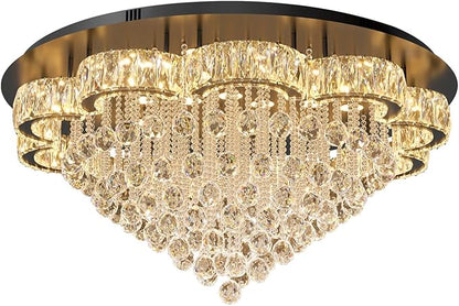 Flashing God 40inches Modern Crystal Chandelier for Living Room Round Ceiling Pendant Light Fixtures Luxury Flush Mount Chandelier for Entry Dining Room Bedroom