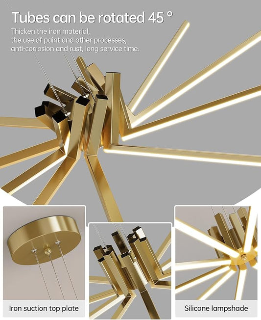 Modern Led Chandelier, Dimmable Sputnik Light Fixture with Remote Control, Modern Pendant Light for Dining Room Kitchen Living Room Entryway, 3000K-6500K (Copper)