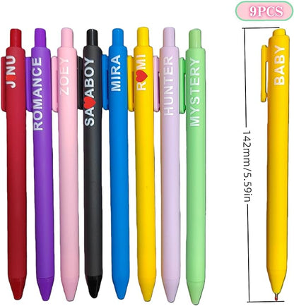 Kpop Merch Pen Set – 9 Colorful Gel Pens Inspired by Virtual Idol Characters, Black Ink Writing Pens for Fans, Cute Stationery Gift for Students & Music Lovers