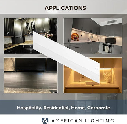 American Lighting LED Courant Plus Undercabinet Light 32 Inch 5CCT 90+ CRI 1600 Lumens with USB-A USB-C and 20A Receptacles White Finish Title 24 Compliant