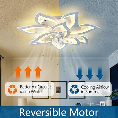 32" Modern Geometric Ceiling Fan with Lights Remote Control, White 6 Speeds 3 Colors Low Profile Ceiling Fan with Light for Living Room