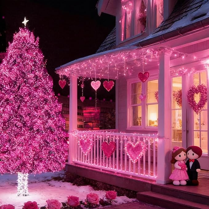 LAMPHOME Pink Christmas Valentine's String Lights 100 Mini Incandescent Fairy Light Decor 20 Ft Green Wire Indoor & Outdoor Party Patio Bedroom, Xmas Tree Garland Easter Holiday Decoration