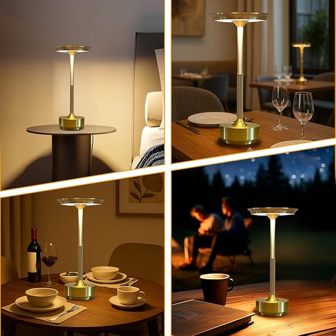 Ecolume Cordless Table Lamp,LED Portable Battery Operated Lamp, Dimmable Stepless 3-Color LED with Memory Function. Portable for Home Office/Dinner/Restaurant/Living Room.(Gold)