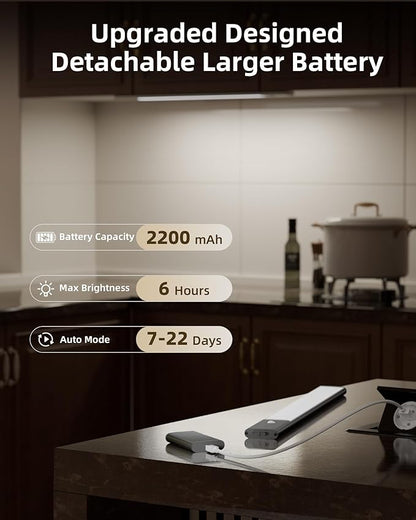 EZVALO Under Cabinet Lighting, 2200mAh Rechargeable Battery, 76 LEDs Dimmable Closet Lights, 3 Color Temps, Motion Sensor Light Indoor for Kitchen, Closet