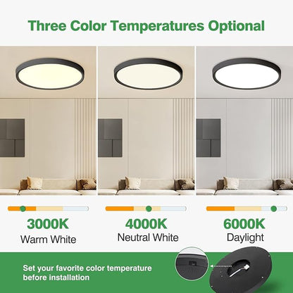 2 Pack 24 Inch Large LED Flush Mount Ceiling Light, 50W,5480LM, 3000K/4000K/6000K CCT Selectable,Black Round Flat Panel Low Profile Ceiling Light Fixtures for Hallway, Kitchen, Bedroom, Laundry Room